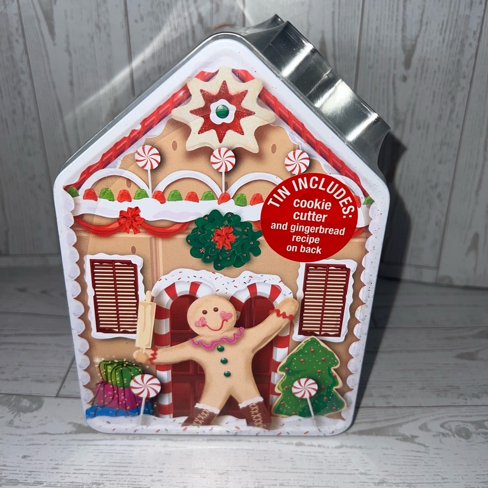 2 Tin Box Company Gingerbread House Tin w/Baking Recipe & Cookie Cutter Included - Picture 7 of 11